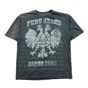 Vintage Y2K Fubu Jeans T Shirt Mens Small Hip Hop Streetwear Distressed Grunge